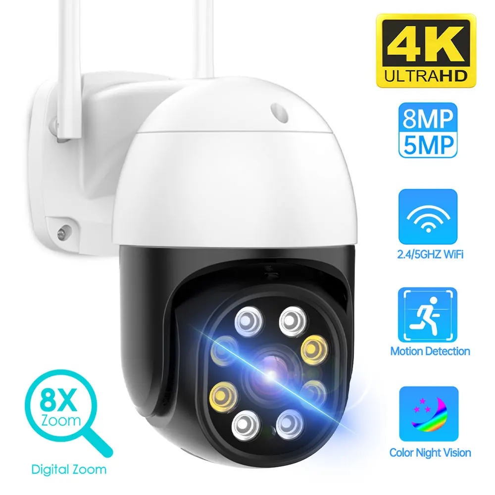 8MP PTZ Wifi IP Camera 4K 8MP HD Outdoor 4X Digital Zoom Security CCTV Camera 1080P AI Detect Auto Tracking P2P Wireless Camera