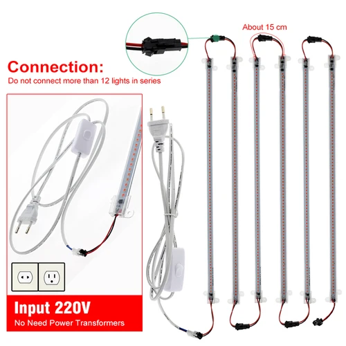 식물 성장 조명 풀 스펙트럼 LED 바 라이트 220V 50cm 식물 채소 꽃 온실 텐트 4000K 380-780nm 5