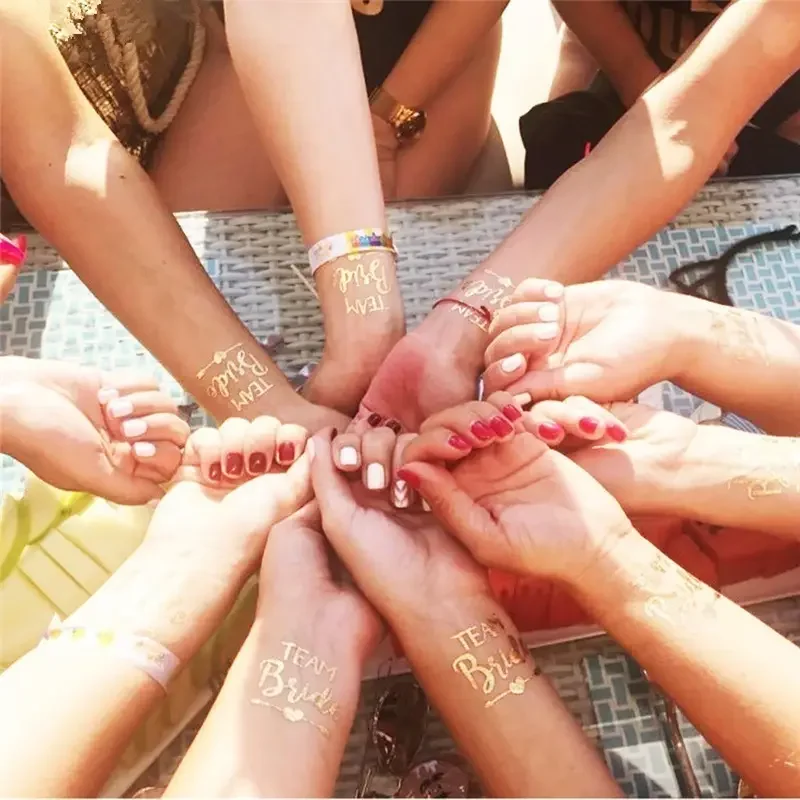 10pcs Combination Golden Team Bride Tattoo Sticker Bride To Be Bachelorette Party Hen Party Bridal Shower Wedding Party Decor