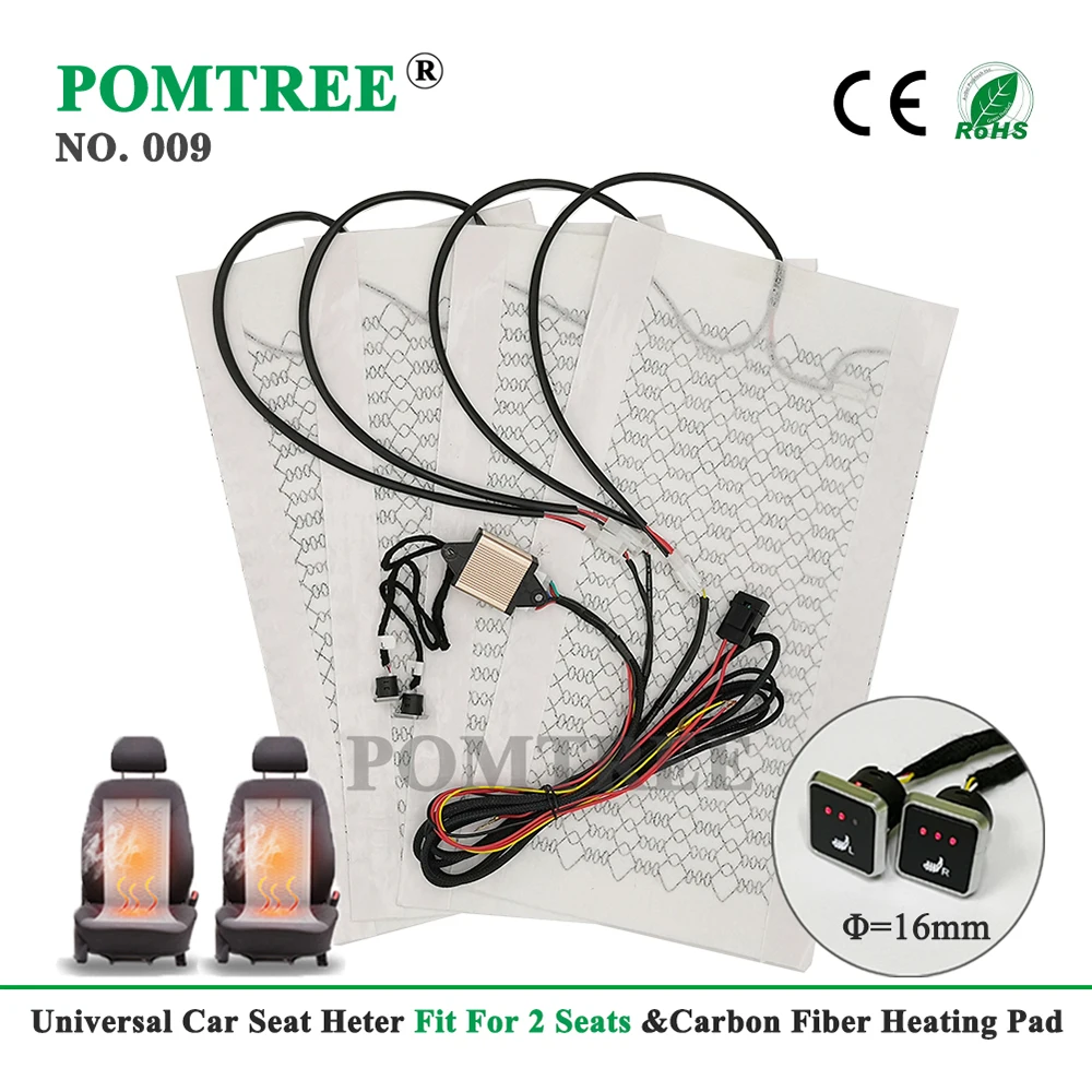 

Car Seat Heater Universal 12V Carbon Fiber Heat Pads 3 Levels Dual Square Control Switch With Harness As Winter Warmer Cover