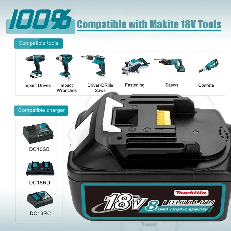 

18V 8.0Ah for Makita Original With LED lithium ion replacement LXT BL1860B BL1860 BL1850 Makita rechargeable power tool battery