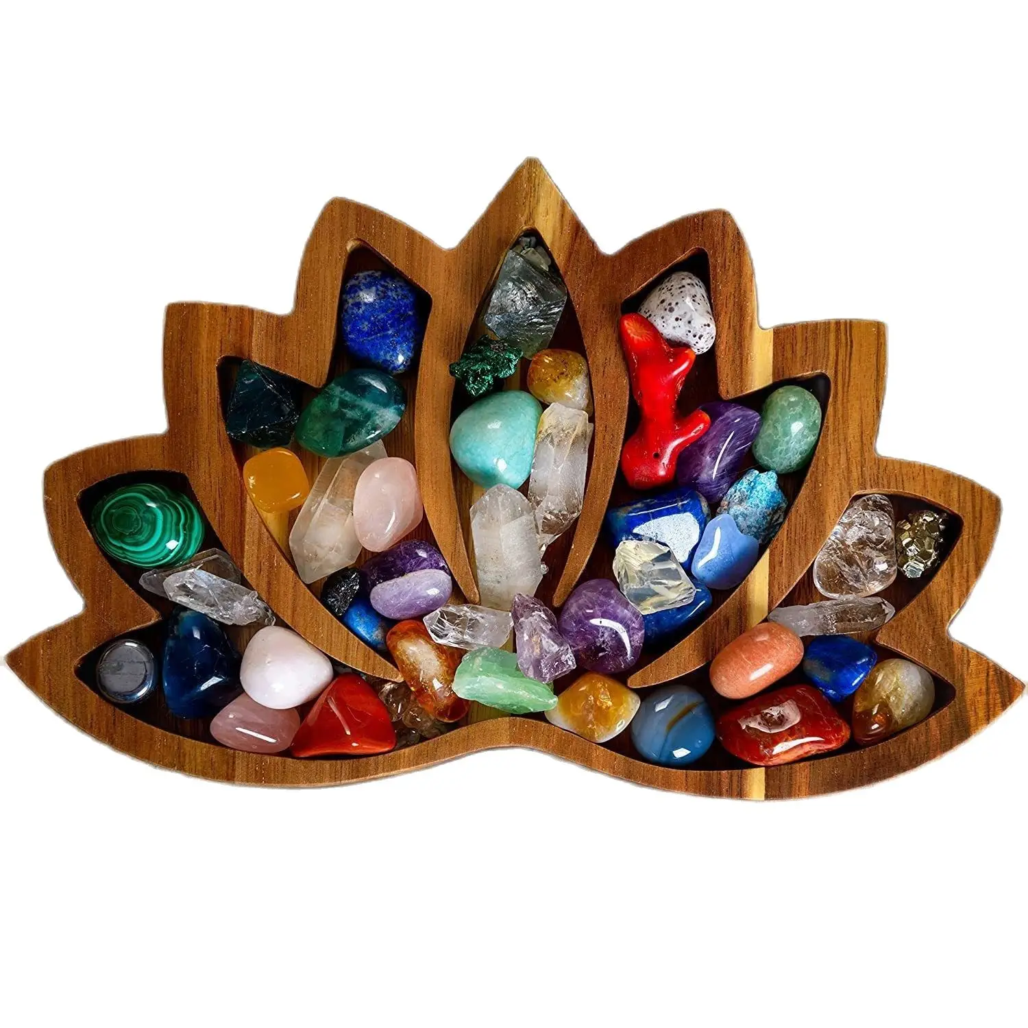 

1PC Wooden Lotus Crystal Tray For Natural Stones Organizer Shelf Crystal Holder Display Storage Box Bowl Home Decor Crafts