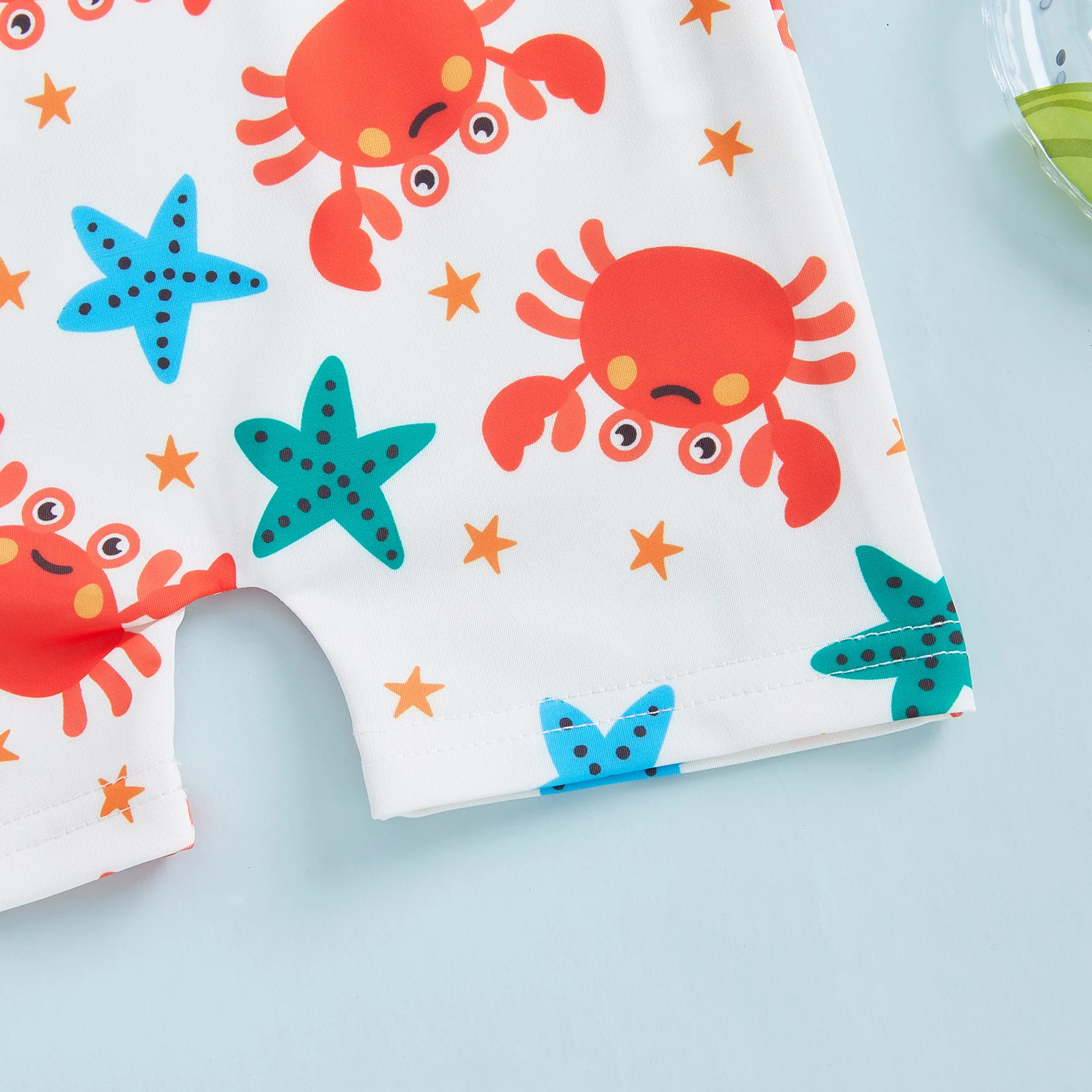 Toddler Summer Swimwear for Baby Boys Rash Guard Swimsuits Crab Starfish Print Zipper Short Sleeve Sun Protection Bathing Suit