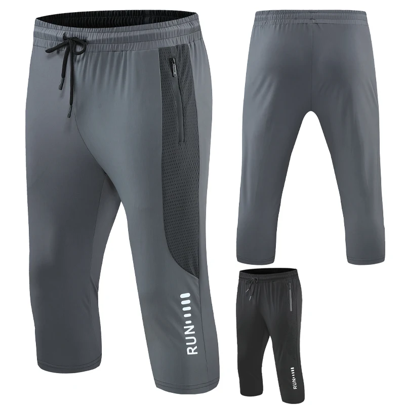 3/4 Pants Compression Spandex Runnining Quick Dry Gym 7 Points Pant Zipper Pockets Joggings Sweatpant Training Cropped Pants 3