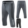 3/4 Pants Compression Spandex Runnining Quick Dry Gym 7 Points Pant Zipper Pockets Joggings Sweatpant Training Cropped Pants 3