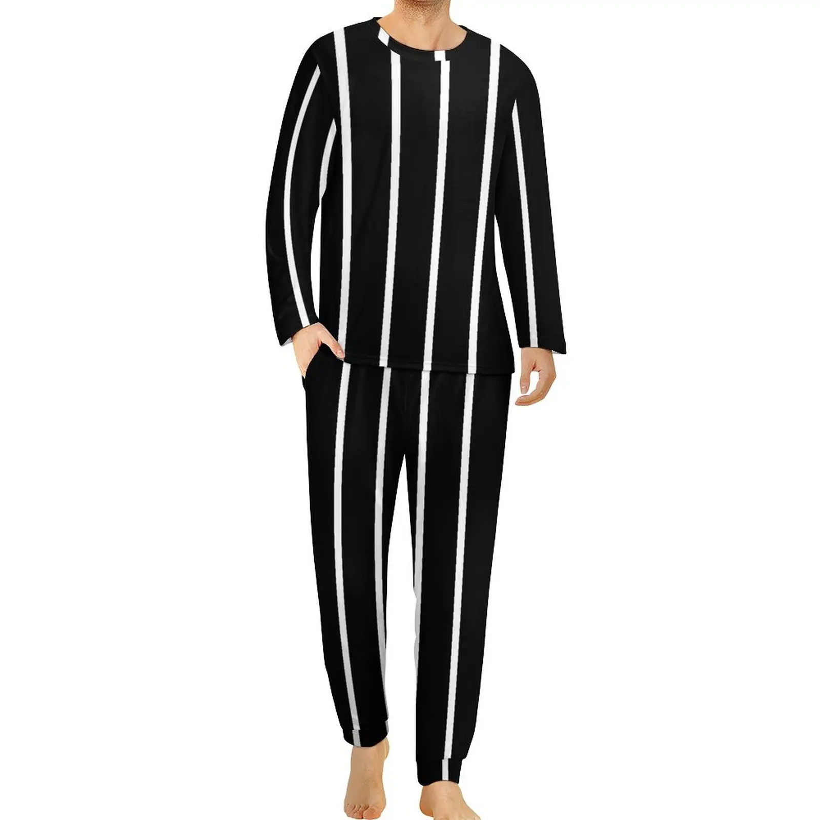 

Пижама в полоску в стиле ретро, Весенняя повседневная одежда для сна в Вертикальную Полоску, Мужские пижамные комплекты из 2 предметов с графическим рисунком и длинными рукавами, большие размеры