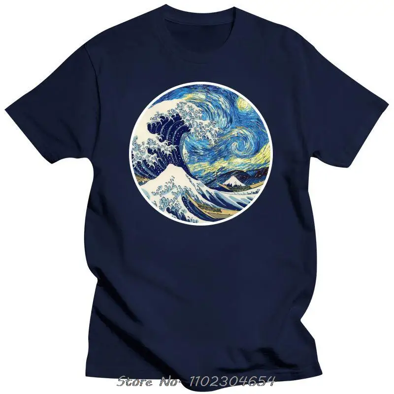 The On A T-shirt Hokusai Great Wave Off Kanagawa Van Gogh nuit étoilée huile T-shirt Haruku Streetwear_voghion.com