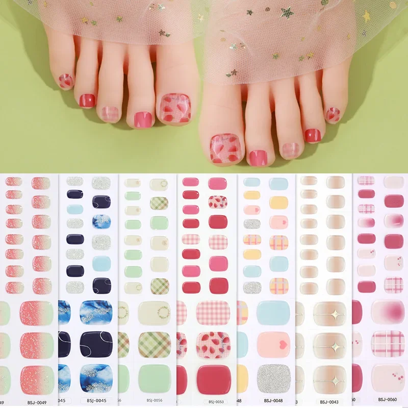 Popular UV Semi Cured Gel Toenails Stickers Foot Strips Waterproof Polish Wraps Summer Adhesive Full Manicure Decor