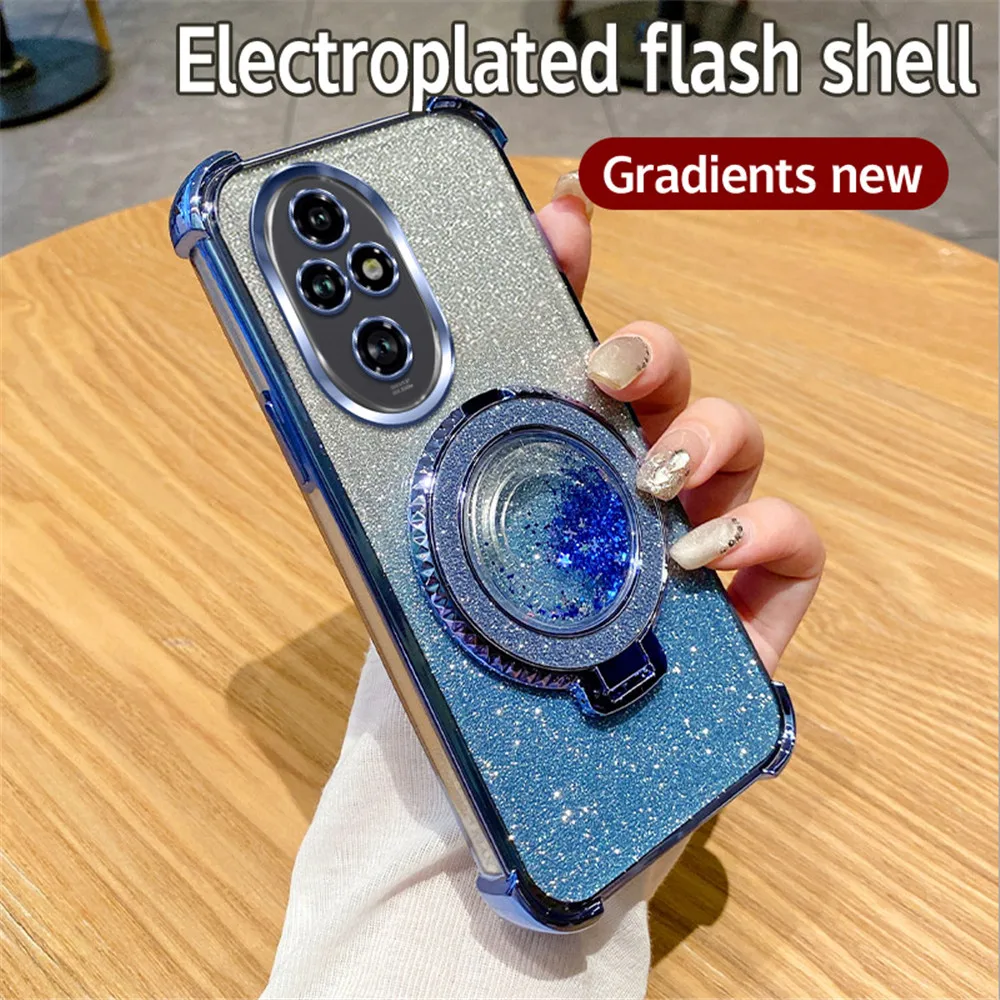 Magnetic Quicksand Gradient Glitter Phone Case with Shockproof Soft Silicone Stand