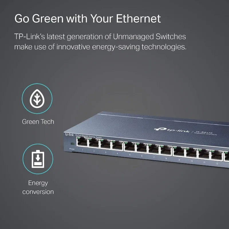 16 Port Gigabit Ethernet Network Switch, Desktop/ Wall-Mount, Fanless, Sturdy Metal w/ Shielded Ports, Traffic 4