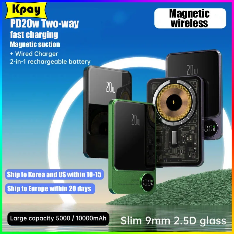 

Alloy Glass Panel Macsafe Power Bank 10000mAh Magnetic Wireless Fast Charger Powerbank For iPhone 15 14 13 12 11 Backup Battery