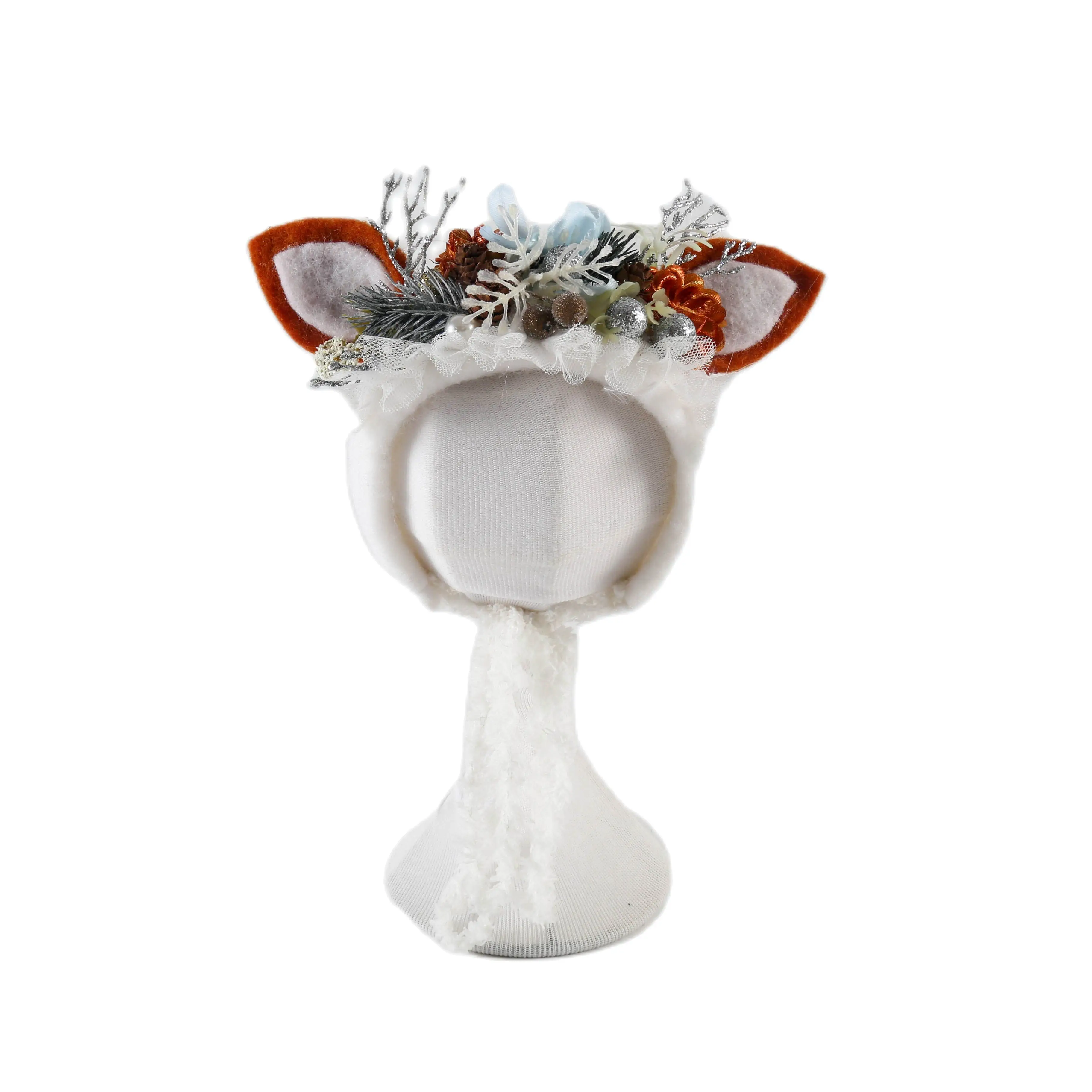 Newborn Wool Felt Deer Bonnet Girl Baby Flower Hat Newborn Photography Props Boy Baby Reindeer Hat Photo Shoot 3