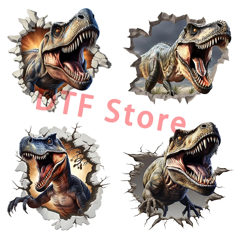 Dinosaurs break through holes and emerge from walls DTF Heat Transfer dtf heat transfer On Clothes iron on heat transfer Children's clothing