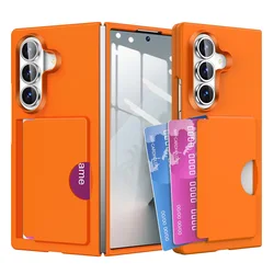 Premium Shockproof Folding Phone Case with Card Slot Holder - Hard PC Protection - Galaxy Z Fold7 (Orange)