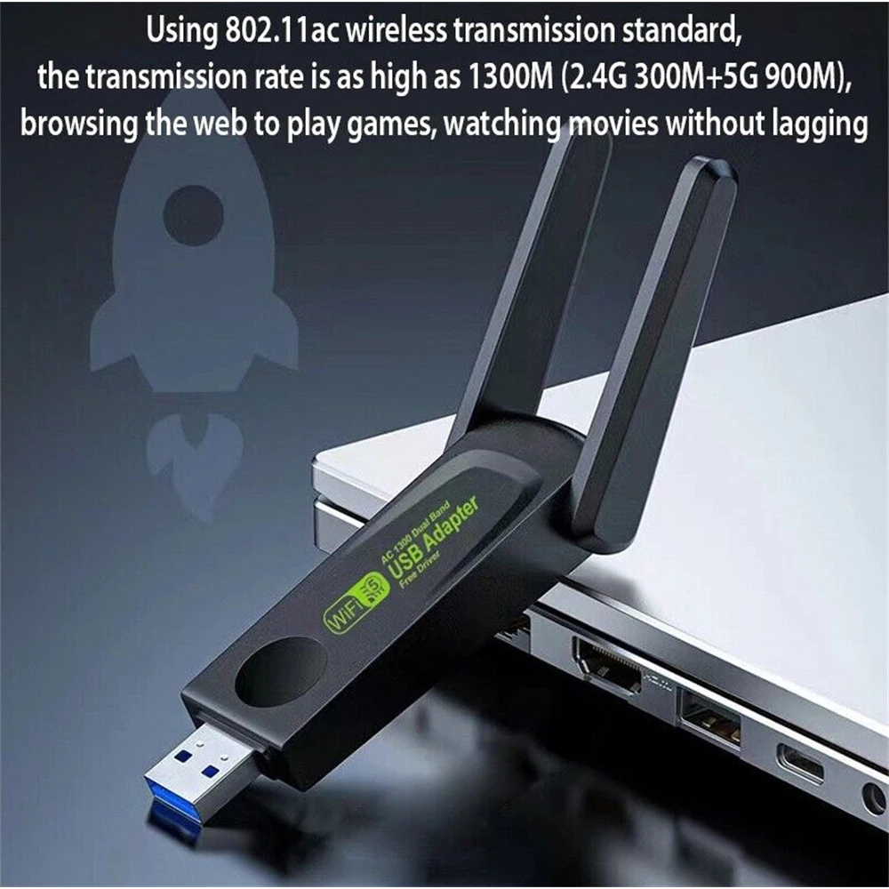 

1300 Мбит/с WiFi USB 3,0 адаптер 802.11AX двухдиапазонный 2,4G/5 ГГц Беспроводной Wi-Fi адаптер Сетевая карта RTL7612 для Win