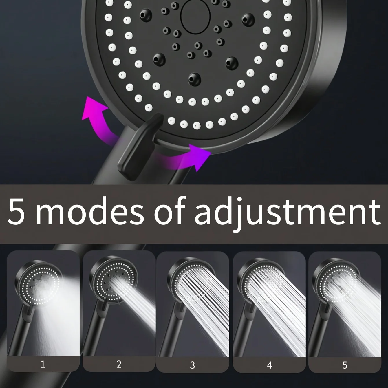 3pc Handheld Shower Head 5 Modes Adjustable Water Output