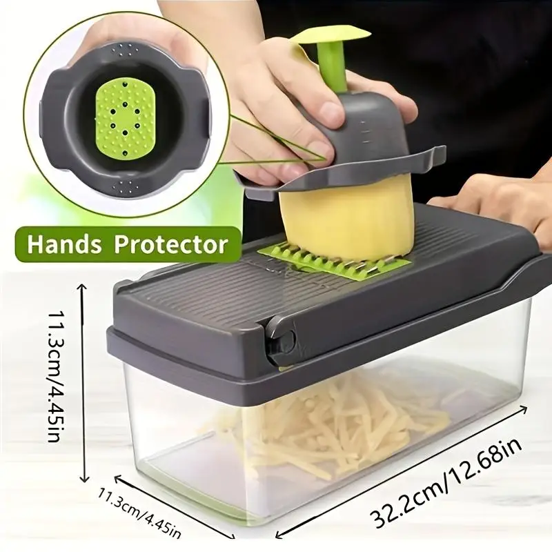 16-In-1 Multifunctional Vegetable Chopper with Container, Manual Food Slicer for Onion Carrot Garlic, Kitchen Gadget Set with St