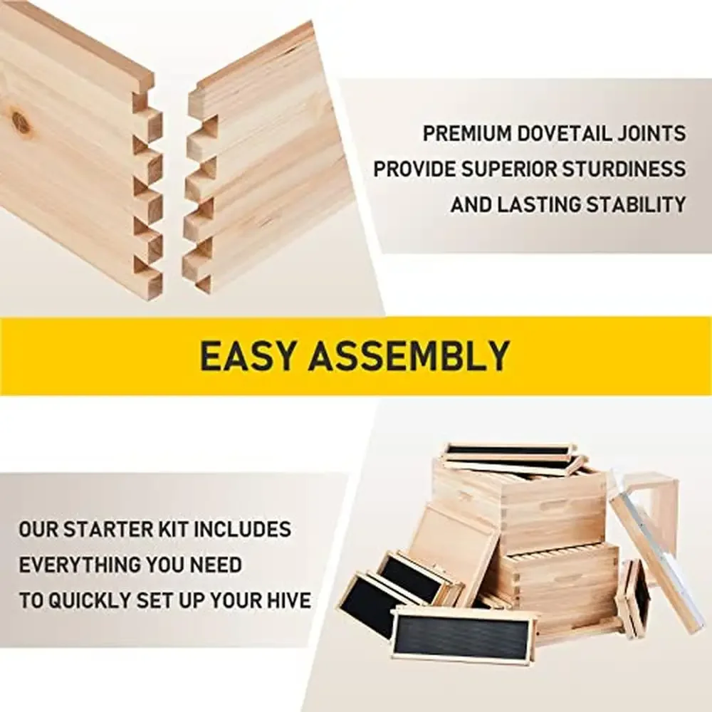 Langstroth Beehive Bee House 30-Frame Bee Hive Boxes Starter Kit with 10 Medium & 20 Deep Frames & Foundations Durable Fir Wood