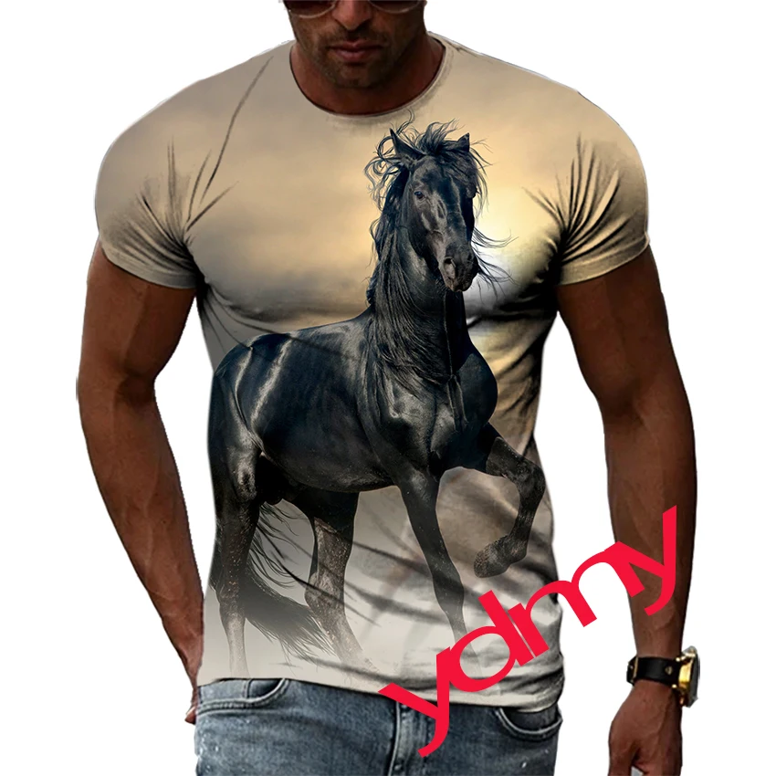 

Summer Leisure Handsome Horse Pattern Men's T-shirt Hip Hop 3D Print Personality Rod Neck Short Sleeve Tops Fashion Clothes