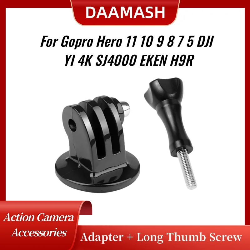 Support trépied pour GoPro Hero 13-5, SJCAM, Yi, montrant la fixation par vis 1/4