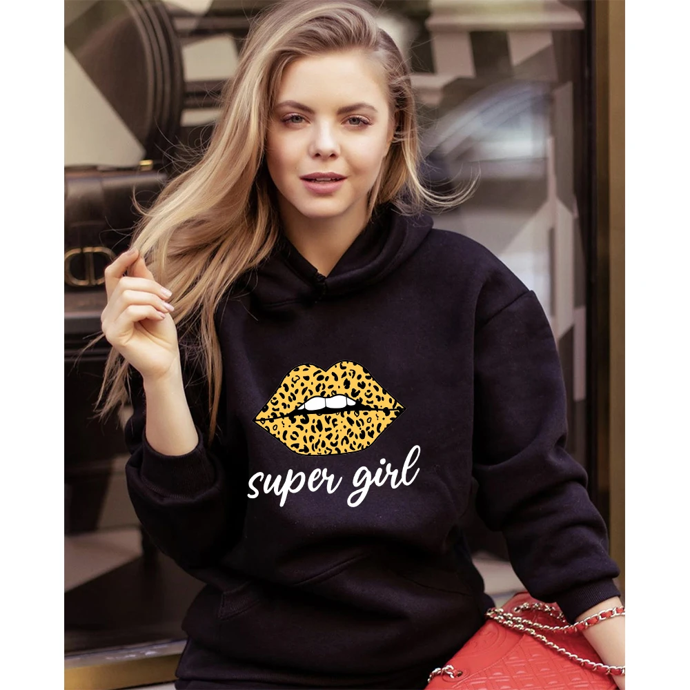 

Women Hoodies Super Girl Print Sweatshirts Autumn Female Fleece Casual O-Neck Pullover Woman Clothes Tops