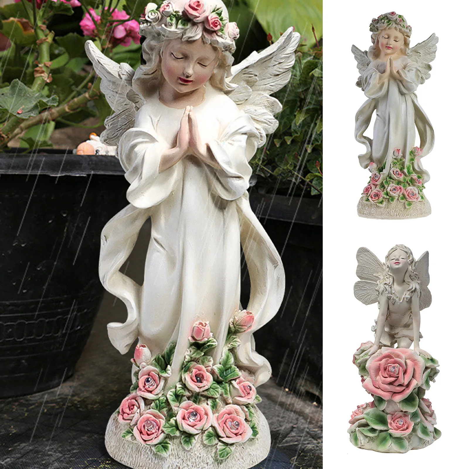Solar Angel Statue Night Light Ornaments Resin Gardening Fairy Angel