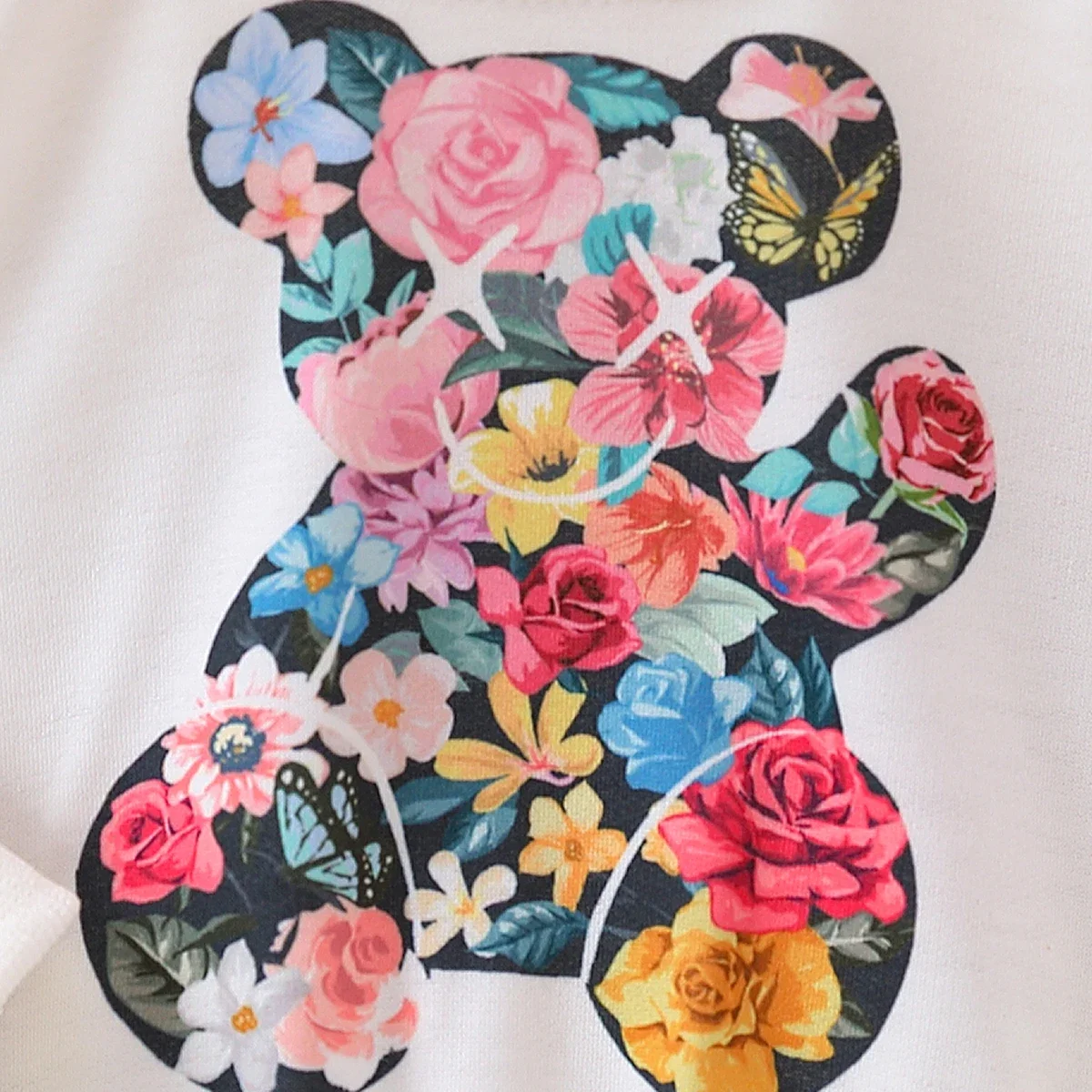 PatPat baby girl's sweet bear animal floral pattern pullover suitable for summer season comfortable perfect for outings baby girl clothes