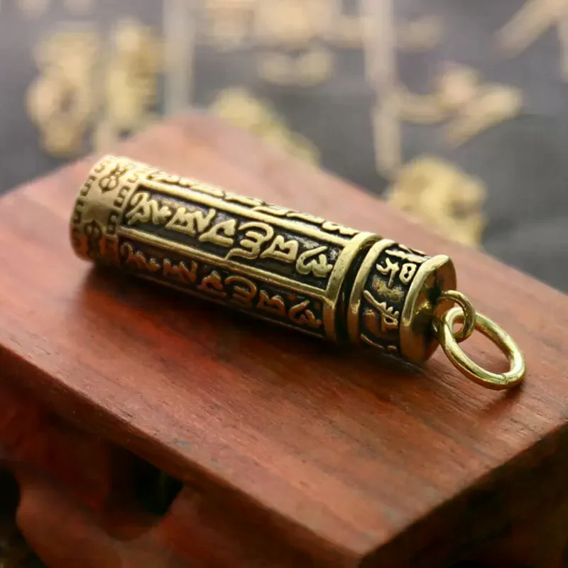 Brass Cylinder Pendant Keychain Hanging Jewelry Pill Box Medicine Container