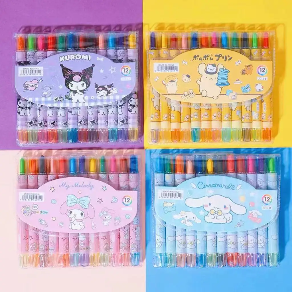 Set di pastelli rotanti Sanrio a 12 colori, pastelli retrattili, per colorare, disegnare e schizzi artistici per bambini. - immagine 2