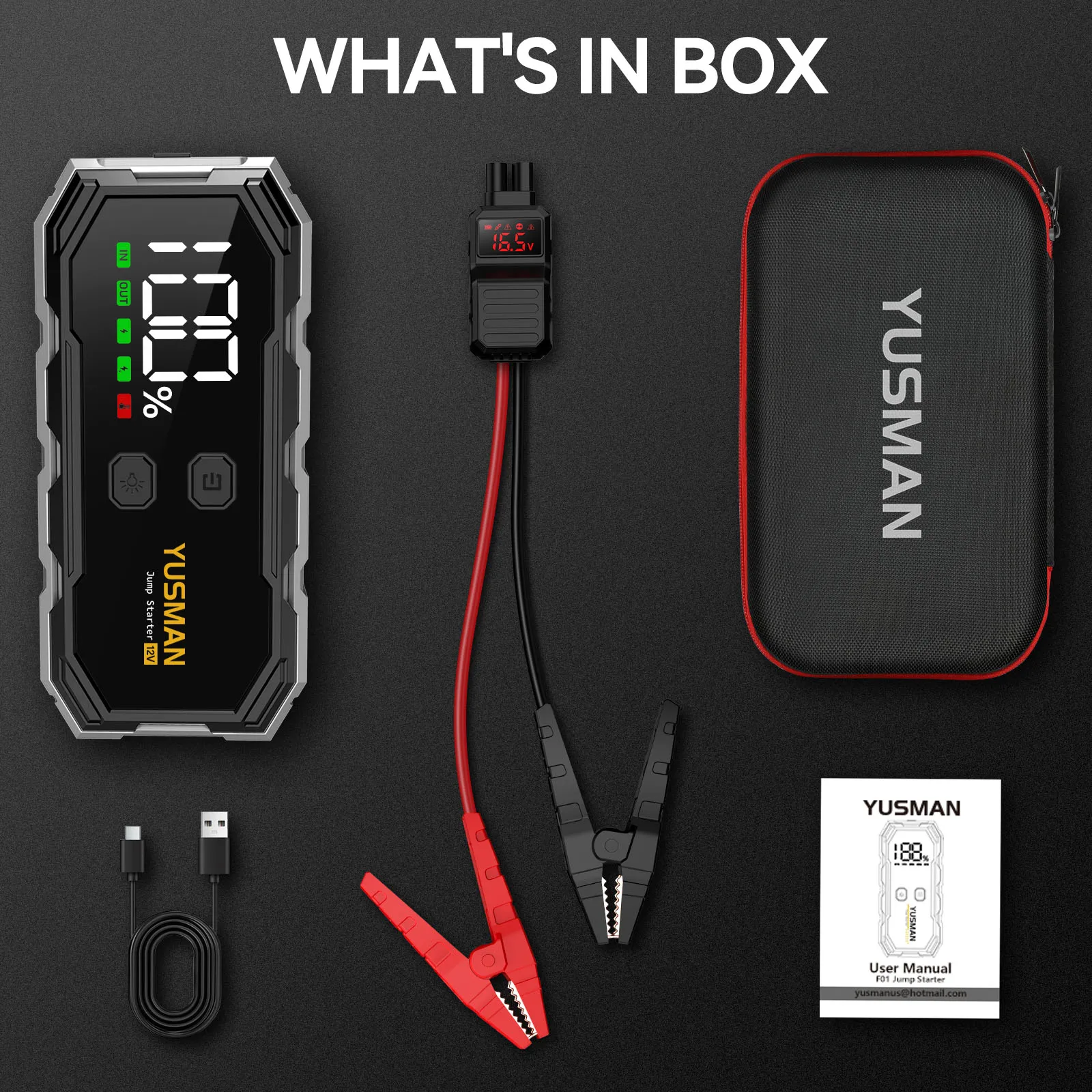 5000A Car Jump Starter Portable Power Bank Car Booster for 10L Diesel Auto Safety Hammer Emergency Starting Device