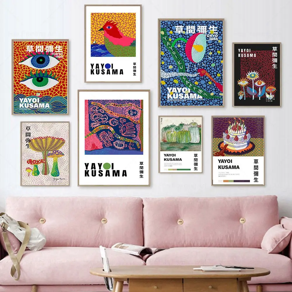 

Yayoi Kusama Exhibition Posters and Prints Nordic Gallery Wall Art Pictures Abstract Canvas Painting for Living Room Home Decor