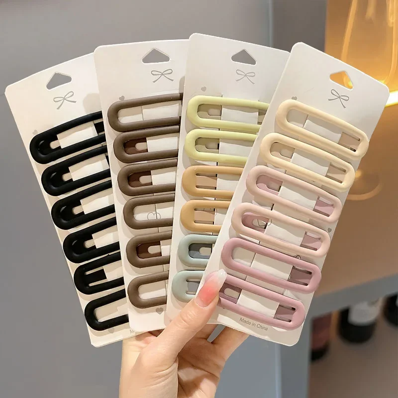 6pcs Morandi Color Series BB Clip Big Square Circular Shape Versatile Bangs Clip Baby Girls Edge Broken Hair Clips Accessories