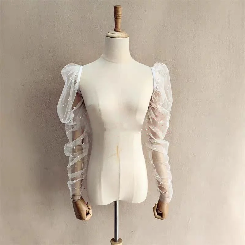 Bridal Pearl Pleated Sleeves for Women's Wedding Dress, wedding dress gloves, wedding sleeve accessories