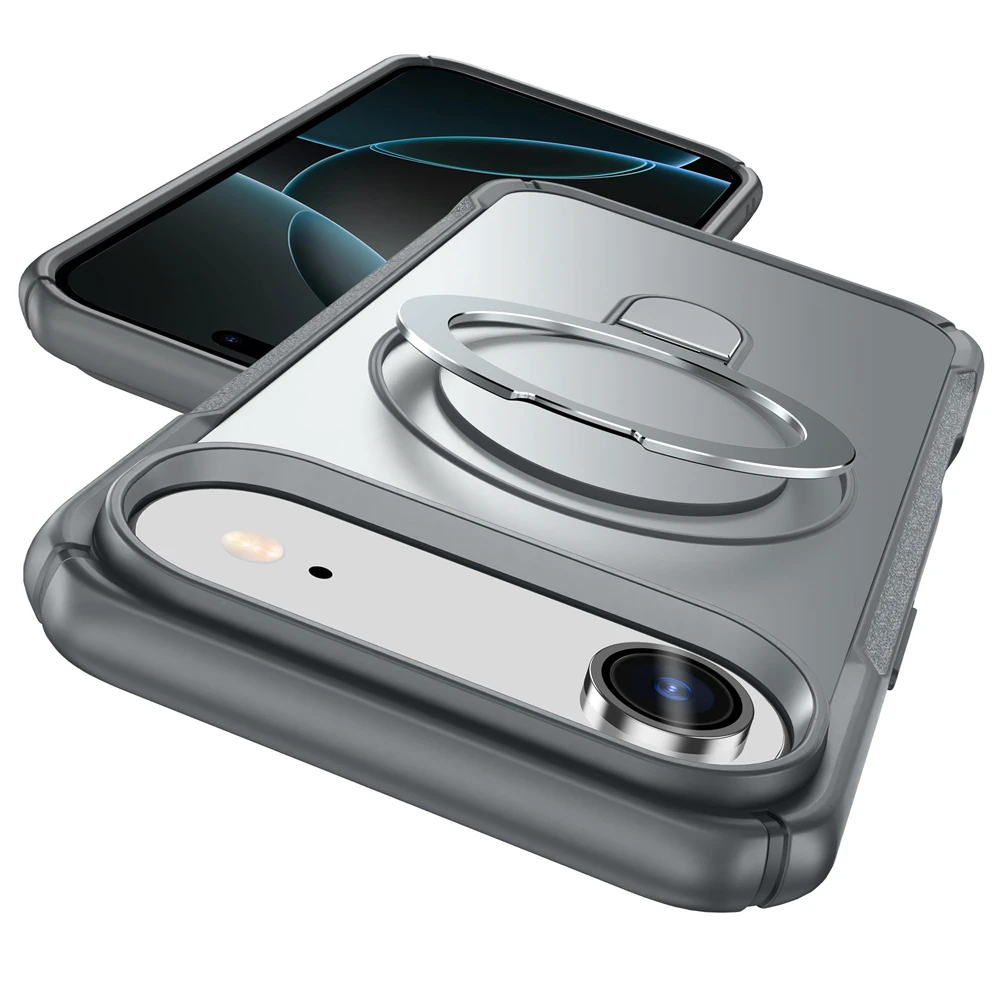 Matte Magnetic Phone Case with Ring Stand and Lens Protector