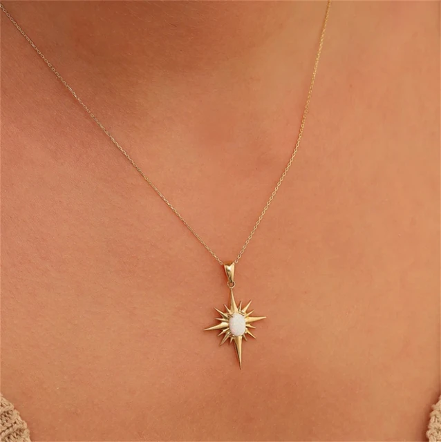 Collana con collana d'arte Vintage con pietre preziose australiane naturali collana in oro 18 carati placcato con stella esagramma 3