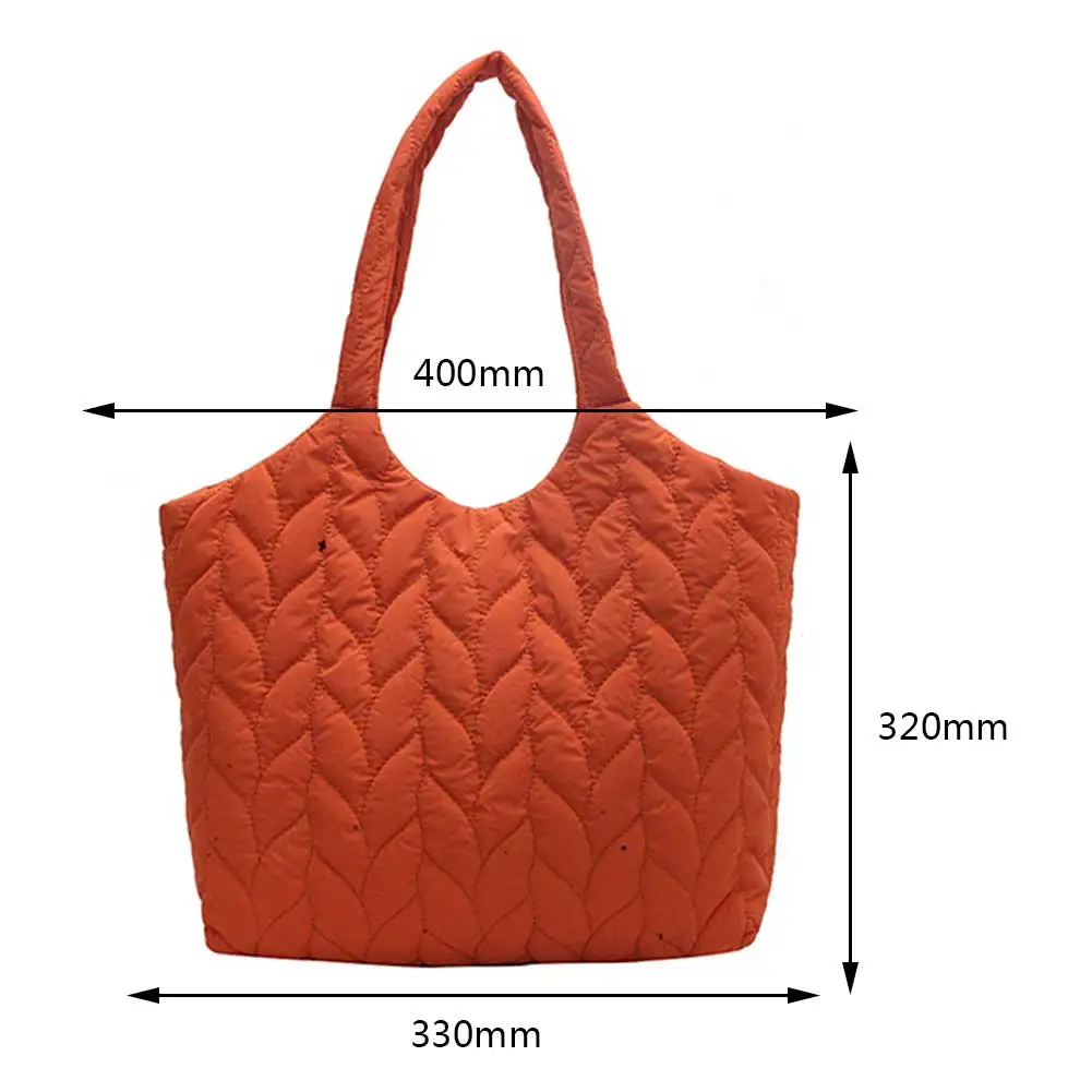Quilted Female Tote Embroidery Thread Underarm Bag Large Capacity Fashion Nylon Elegant Soft Cotton-Padded for Weekend Vacation