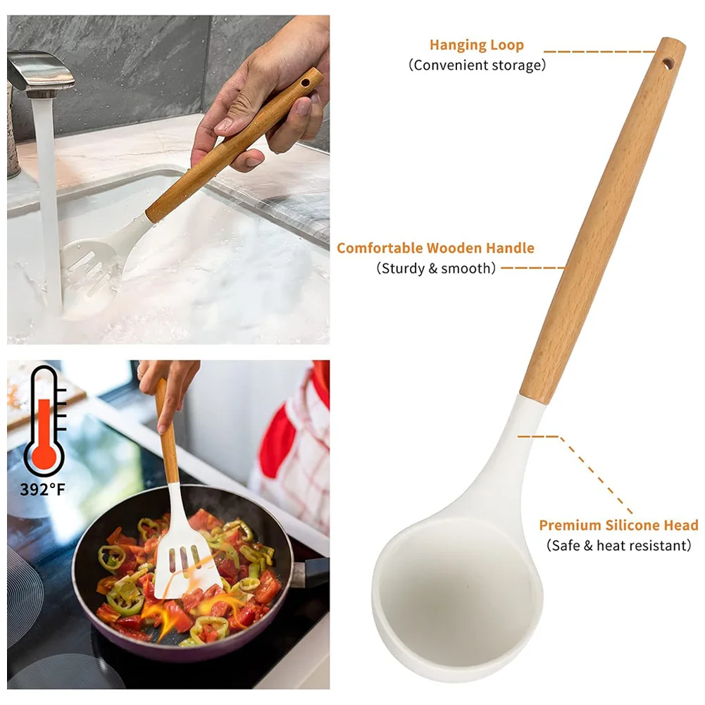 Kitchen Utensil Set 12Pcs Silicone Spatula Set Wooden Handle Heat-Resistant Cookware Spatula Spoon Brush Whisk for Home Kitchen kitchen utensils