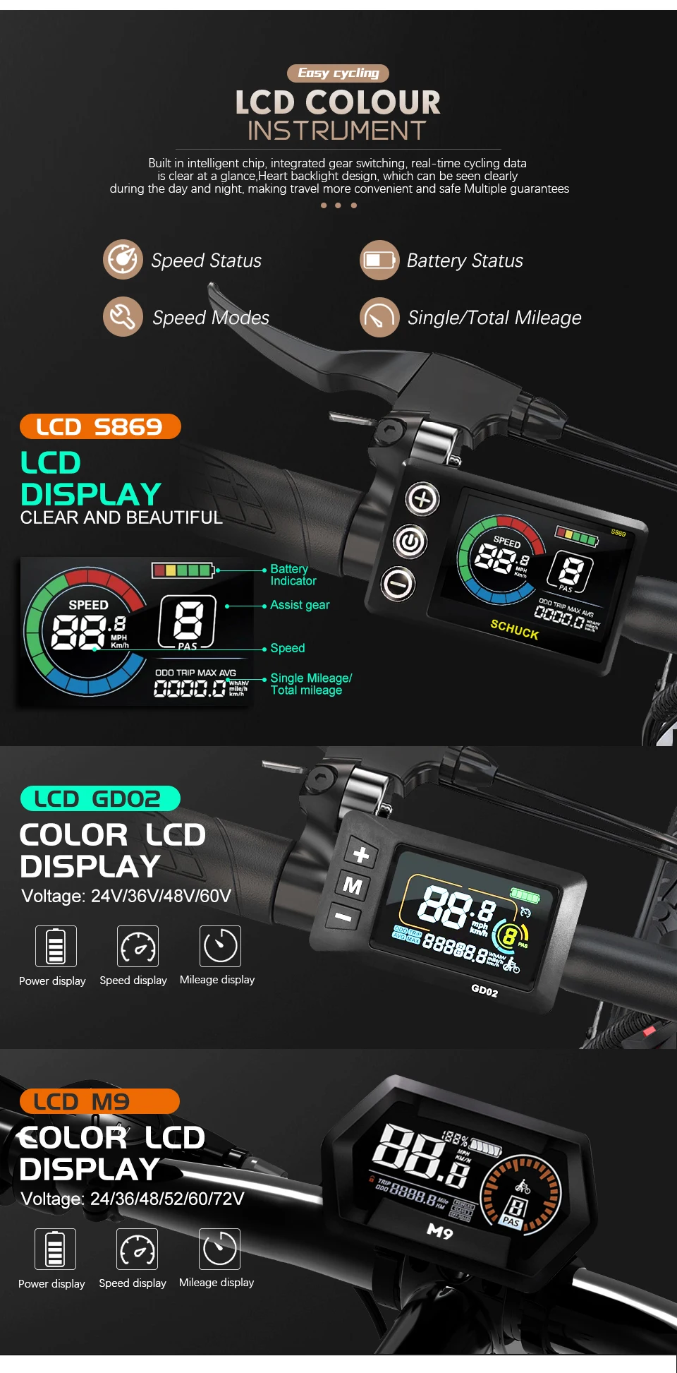 Description Picture 6 of itemEBike Conversion Kit 36V 350W 500W 48V 1000W 1500W 2000W EBike Brushless Front Rear Hub Motor Bike Wheel kit bicicleta electrica