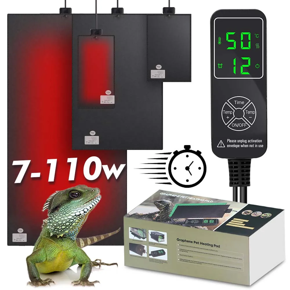 7-110W Upgraded Reptile Heat Mat Plants Heating Pad Adjustable Temperature Controller for Garden Greenhouse Plants Seedling