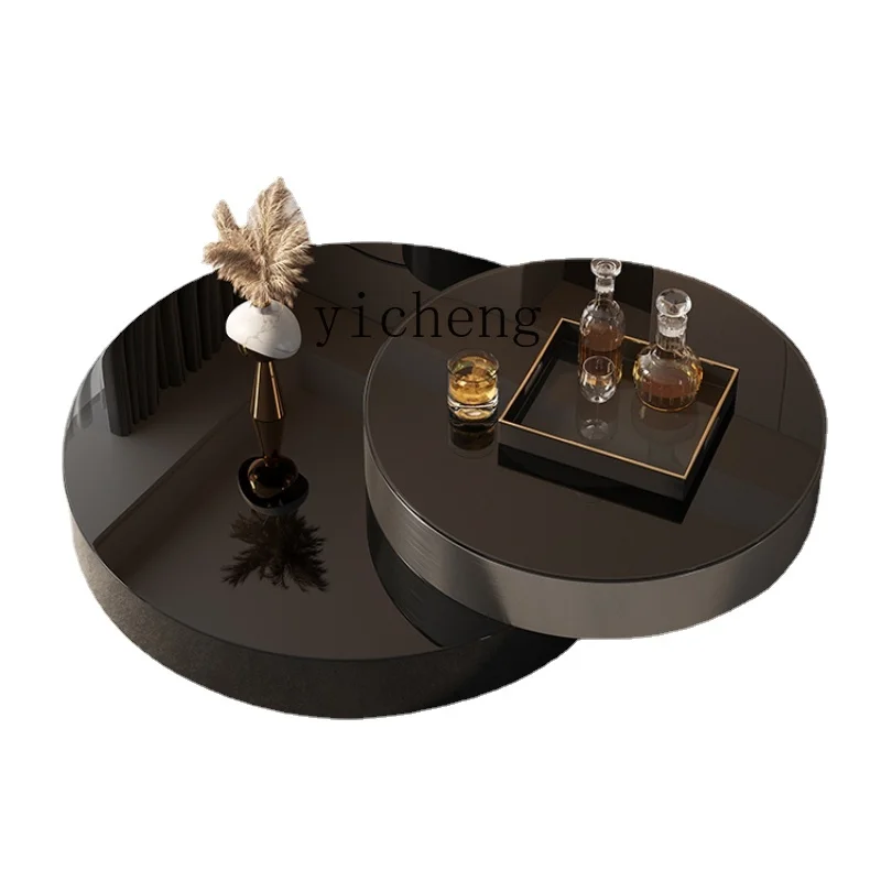 

Coffee Table Light Luxury Modern Rotating Size round Simple Black Glass Minimalist