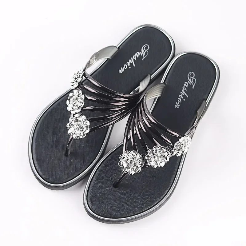 Cresfimix women cute transparent crystal jelly sandals shoes lady cool pink beach flip flops female flower casual slippers