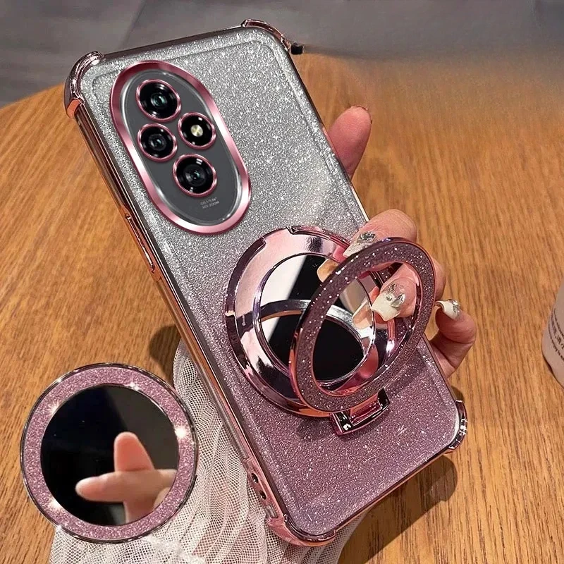 Glitter Shockproof Silicone Case with Mirror Magnetic Holder Stand