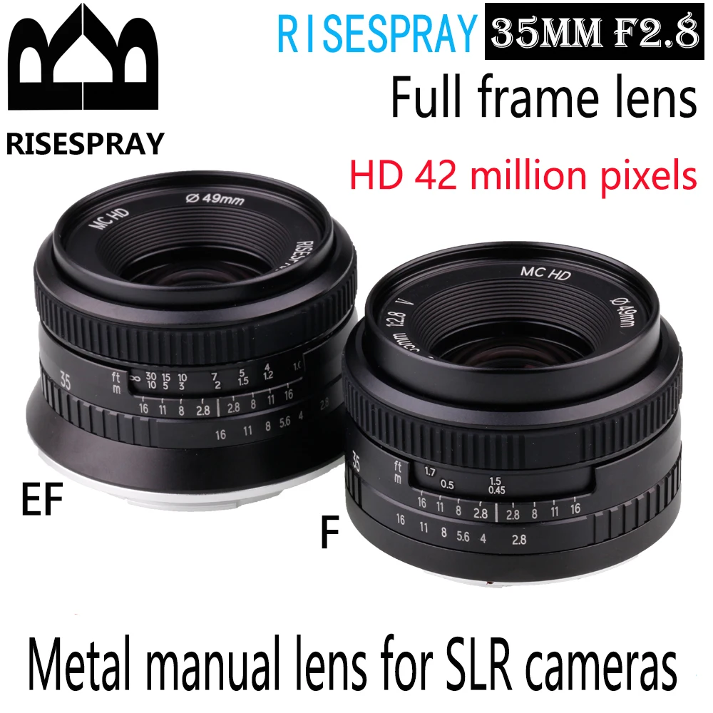 

RISESPRAY 35MM F2.8 metal manual Wide angle Fixed lens HD 42 million pixels SLR lens For Canon EF and Nikon F