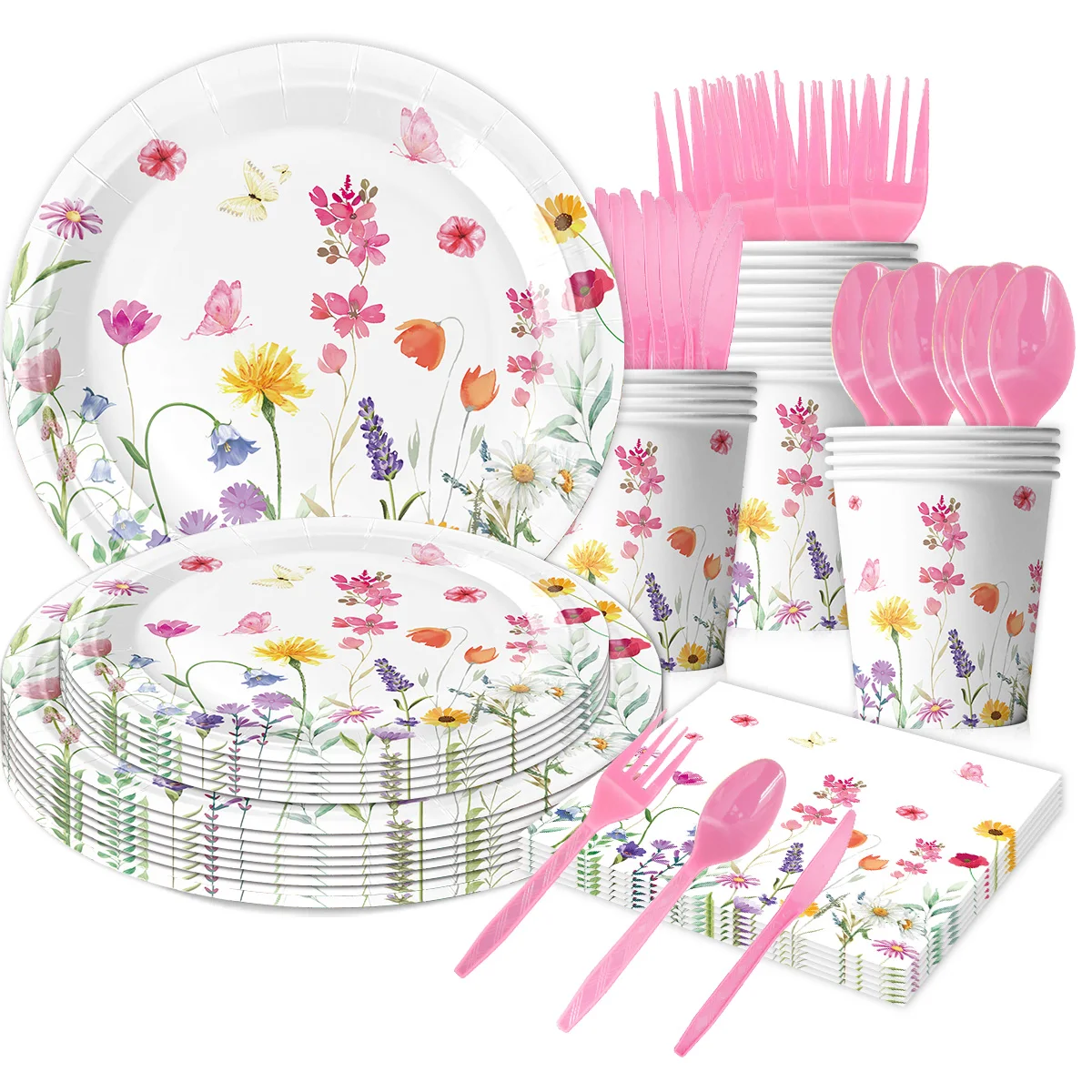 Wild Flower Disposable Tableware Baby Shower Birthday Party Decor Kids Favors Dining Paper Plates Cups Napkins Decorations