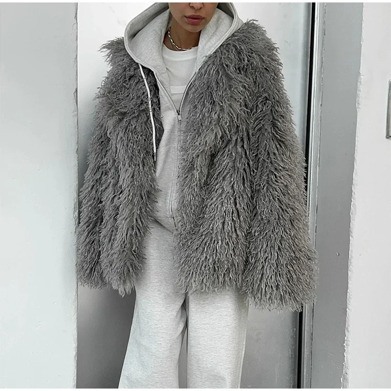 Mode frauen Solide Faux Pelzmantel Flauschigen Langarm Revers Neck Jacke 2025, Herbst Winter Weibliche Warme Täglichen Casual Oberbekleidung – Detail 7