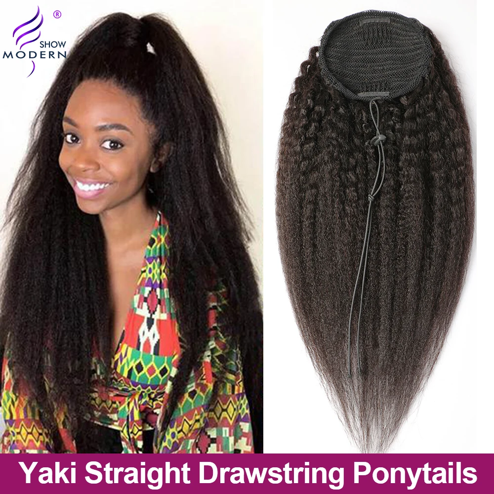 Yaki Straight Ponytail Extensions human hair extensions Human Hair Kinky Straight Drawstring Ponytails For Women 10-24Inch Brazilian Remy Hair 1 Piece