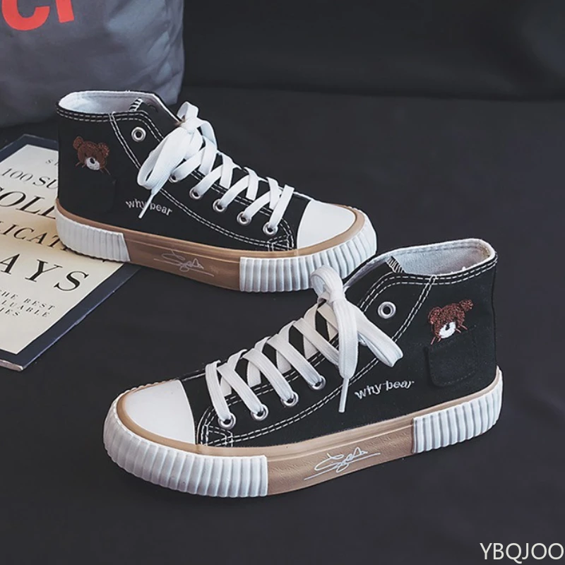 2023 frühling und Herbst Mode Neue High Top Little Bear frauen Leinwand Schuhe Casual Vielseitige Flache Designer Vulkanisierte Schuhe – Detail 9