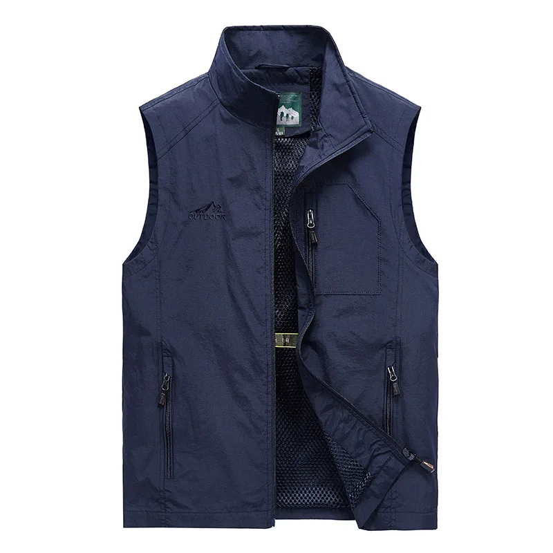 Spring Summer Vest Men Outdoor Casual Thin Stand Collar Waistcoat Large Size M-6XL Fishing Quick Drying Vest Sleeveless Jacket_voghion.com