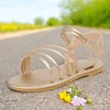 Students Golden Sandals 2025 Girls Romanesque Hollowed Out Breathable Children's Sandals Soft Soled Atmospheric Girls' Sandals 4
