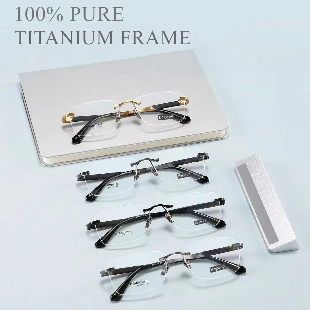 Reinem Titan Brillen Randlose Optische Rahmen Rezept Schauspiel Rahmenlose Gläser brillen 3026 Entwickelt Breites Gesicht Verwenden – Detail 2